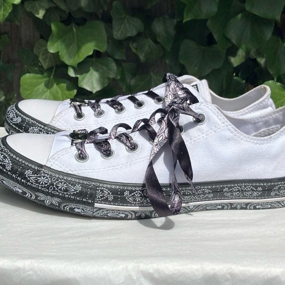 Converse White and Black Paisley Athletic Shoes